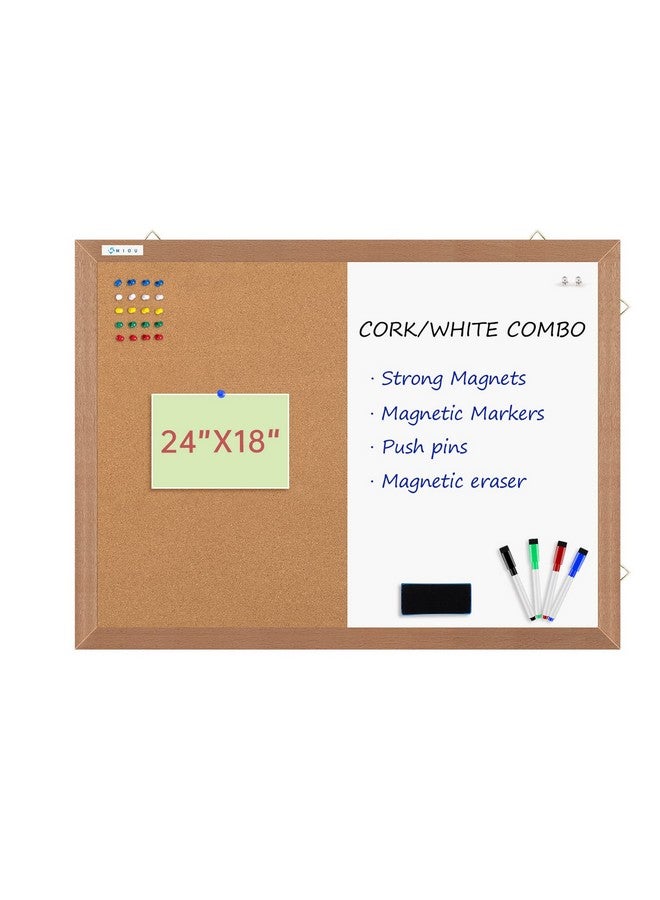 Miou Combination Magnetic Whiteboard Cork Bulletin Board, 24" X 18“ Combo Dry Erase White Board Cork Pin Board For Wall With Natural Wood Frame… - Image 1