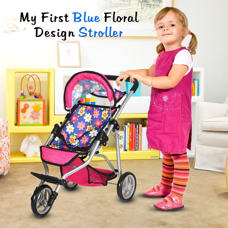 fash n kolorÂ® Baby Doll Stroller Gift for Kids, Toy Doll Stroller with Adjustable Canopy & Storage Basket Push Pram Baby Stroller for Dolls - Foldable Doll Stroller for Pretend Play Dolls Accessories - Image 5