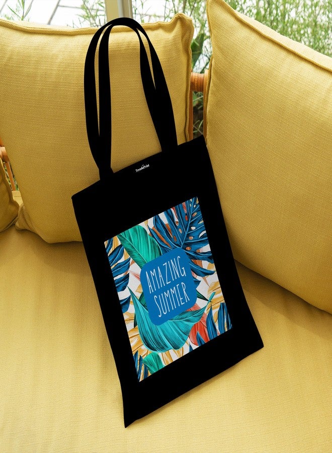 TrendoPrint Eco-Friendly Printed Black Tote Bag 14 x 16 inch with Makeup Pouch for College, Shopping and Travelling (TB06) - Image 3