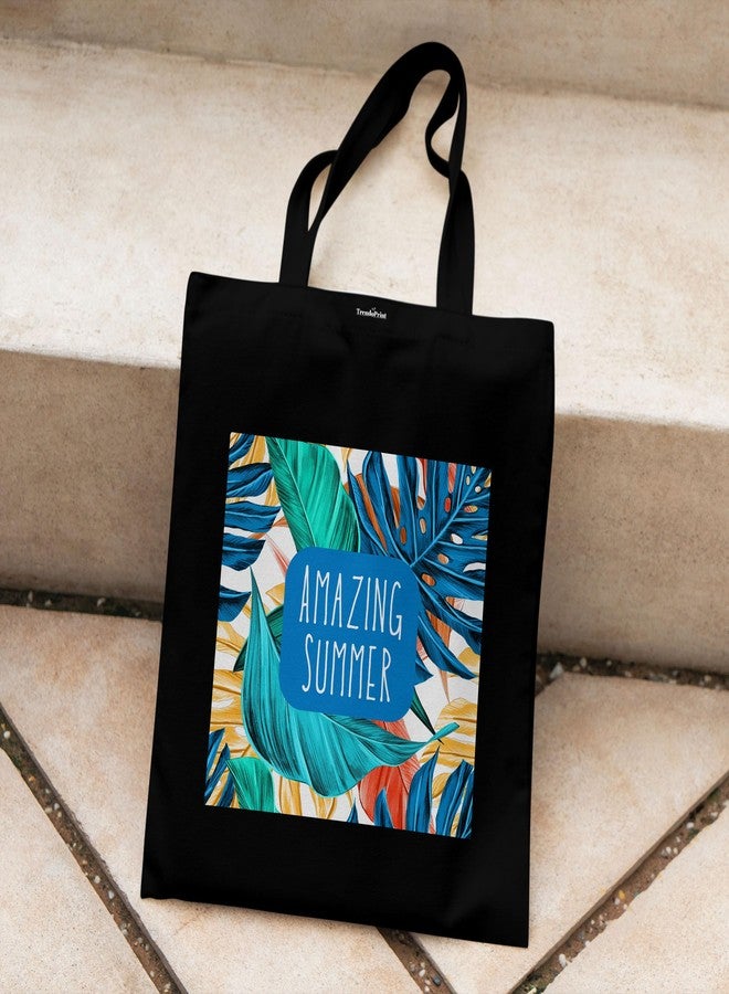 TrendoPrint Eco-Friendly Printed Black Tote Bag 14 x 16 inch with Makeup Pouch for College, Shopping and Travelling (TB06) - Image 2