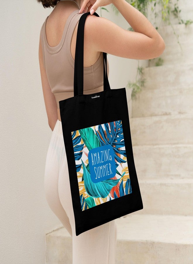 TrendoPrint Eco-Friendly Printed Black Tote Bag 14 x 16 inch with Makeup Pouch for College, Shopping and Travelling (TB06) - Image 5