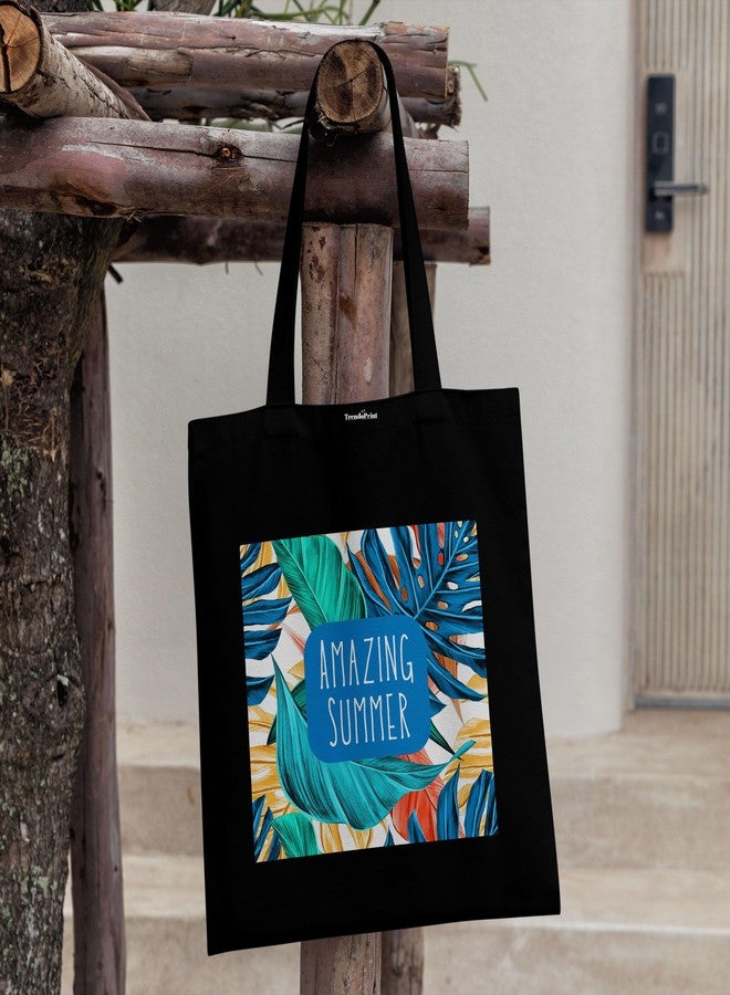 TrendoPrint Eco-Friendly Printed Black Tote Bag 14 x 16 inch with Makeup Pouch for College, Shopping and Travelling (TB06) - Image 4