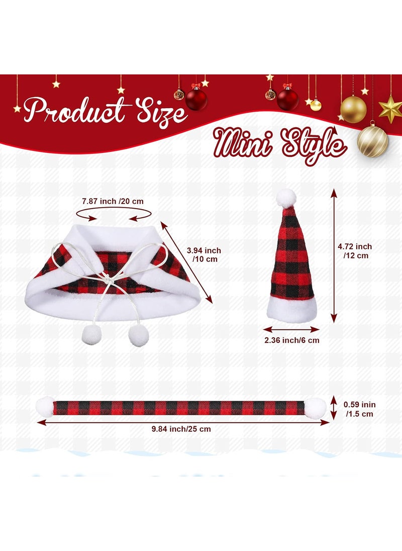 Nuenen 50 Pieces Christmas Wine Bottle Ornaments Set Include 25 Xmas Mini Buffalo Plaid Wine Bottle Topper Cover Santa Hat and 15 Mini Checked Scarf and 10 Pompom Capelet for Christmas Party Wine Decoration  - Image 2