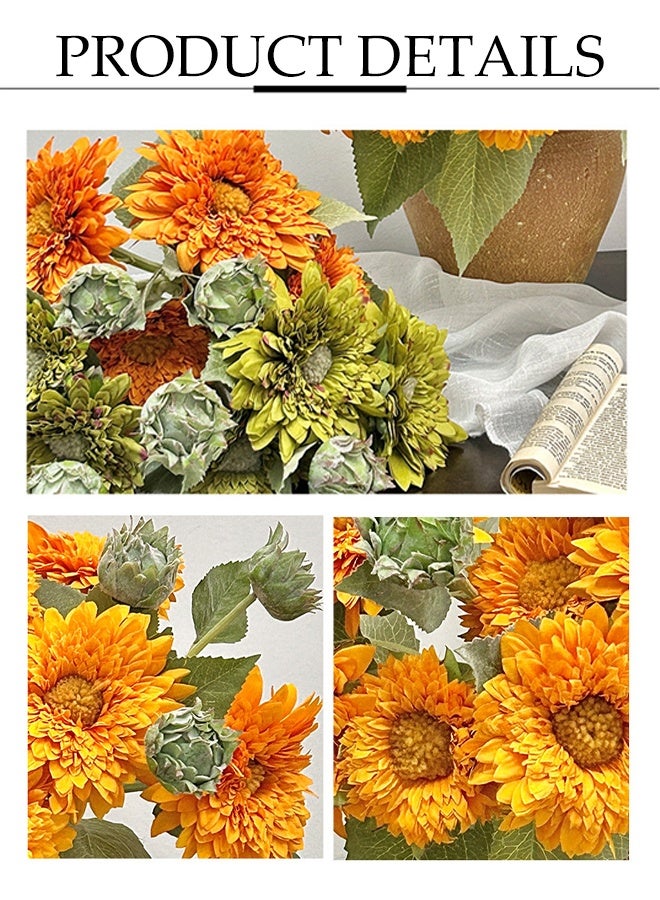 DUNISO Artificial Sunflower Bouquet Fake Silk Vintage Sunflower Realistic Plants Sunflower Modern Simulated Decorative Bouquet for Wedding Bouquet DIY， Party ，Home， Table Centerpiece， Office Decoration - Image 5
