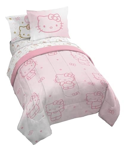 Jay Franco Hello Kitty Twin Comforter Set  5 Piece Bedding Includes Sheet Set  Pillow Covers  Super Soft Pink Bedding
