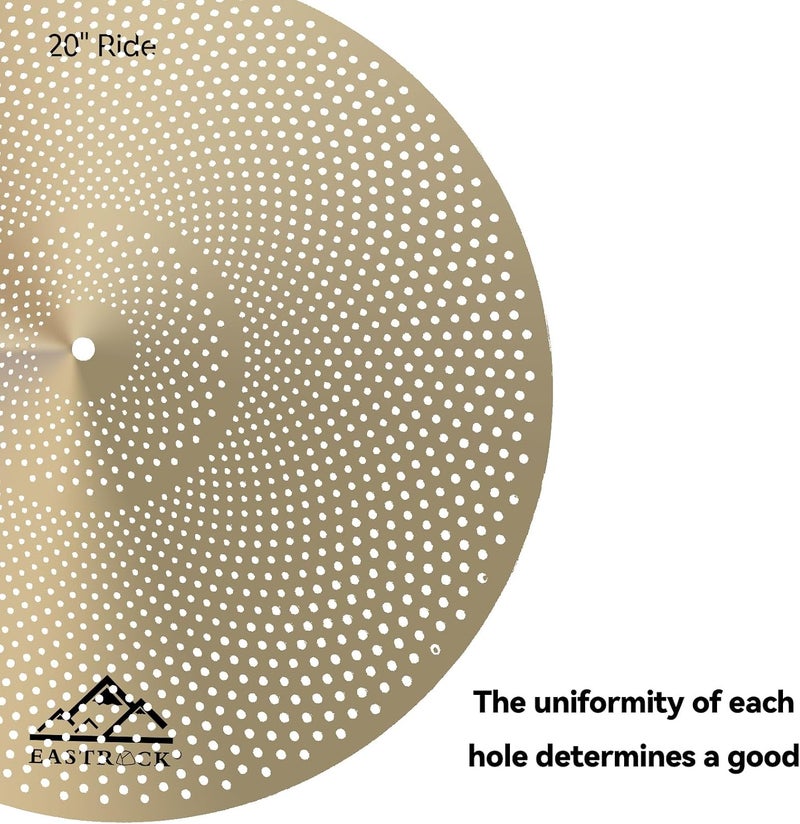 EASTROCK 5 Pieces Low Volume Cymbal Pack with Cymbal Bag and Felts, Golden | Includes 14" Hi-hat, 16" Crash, 18" Crash, 20" Ride - Image 3
