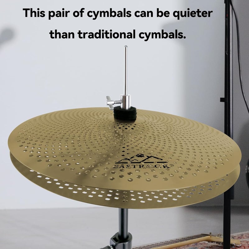 EASTROCK 5 Pieces Low Volume Cymbal Pack with Cymbal Bag and Felts, Golden | Includes 14" Hi-hat, 16" Crash, 18" Crash, 20" Ride - Image 4