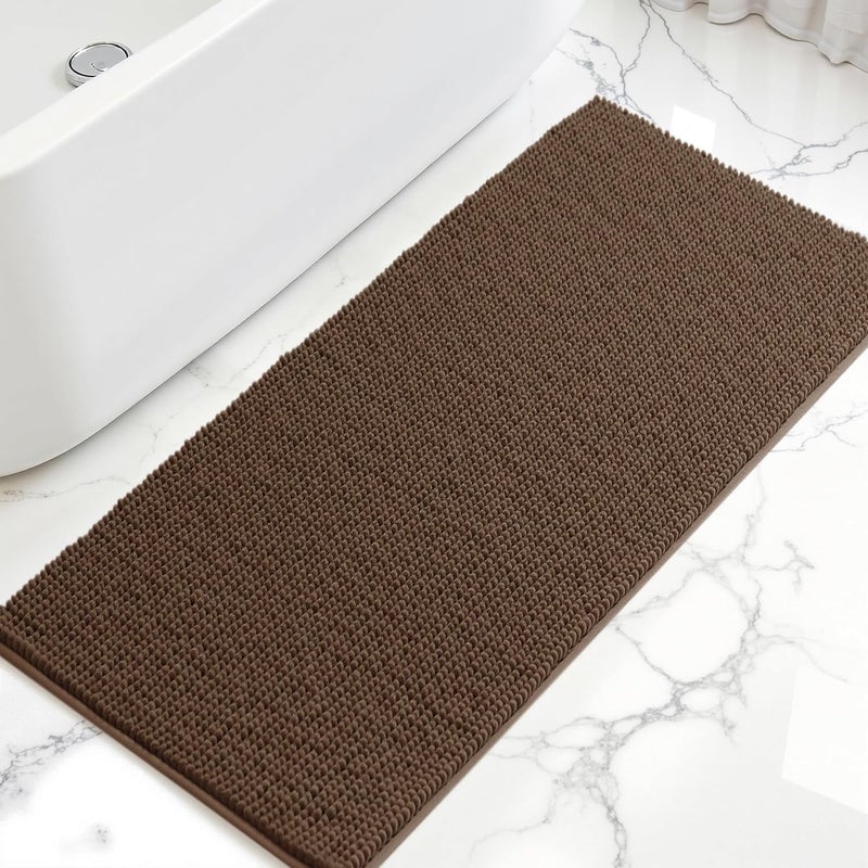 subrtex Bathroom Rugs, 24" x 60" Chenille Bath Rug Soft Short Plush Bath Mat Soft Shower Mat Water Absorbent Shower Mat Quick Dry Machine Washable, Brown - Image 1