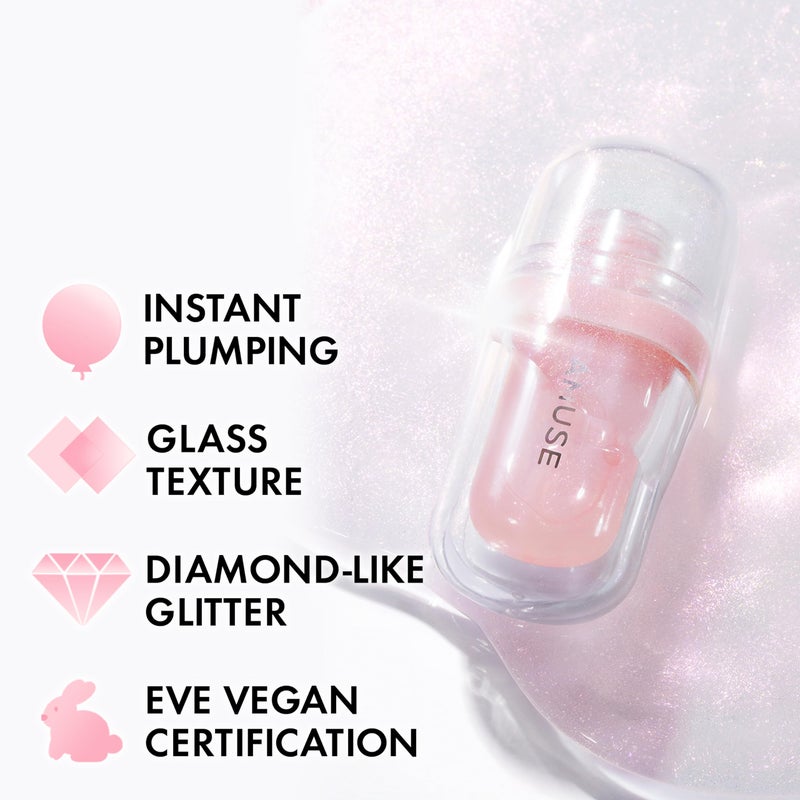 Amuse SEOUL Lip Fuller | Pink Diamond Lip Plumper, Gold Glitter, Lip Gloss, Glossy Melting Lip, Moisturizing, Shine, Korean Make-up, Glass Texture, Vegan - Image 4