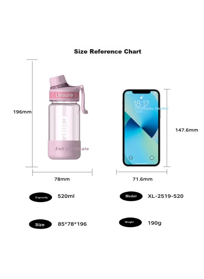 Xile Large Capacity Tritan Sports Water Bottle, Summer Women's Straw Cup, Student Outdoor Portable Cup, 520ml