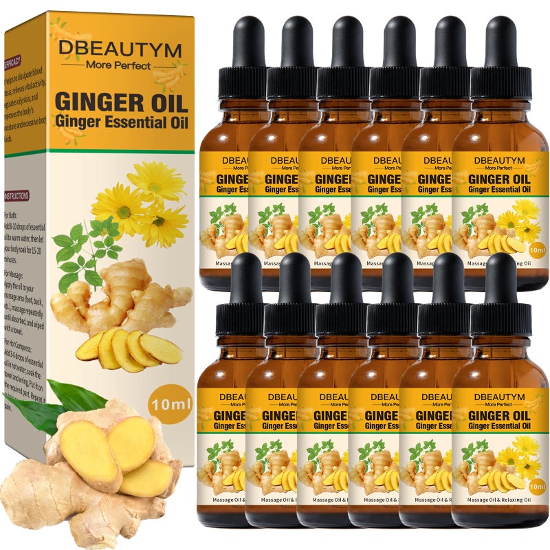 DBEAUTYM 12 Pack Ginger Oil Lymphatic Drainage Massage Oil, Vitamin E Oil For Skin, Belly Lymphatic Drainage Ginger Oil -Arnica Ginger Oil for Lymphatic Drainage,Warming Sore Muscle Massage Oil Plant Aroma Oil - Image 1