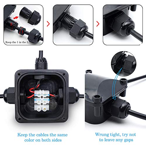 LightingWill Waterproof Junction Box, IP68, 3-Way Outdoor Cable Connectors,Outdoor/External Electrical Light Junction Box Ø 6mm-10.2mm (6 Pack) - Image 4