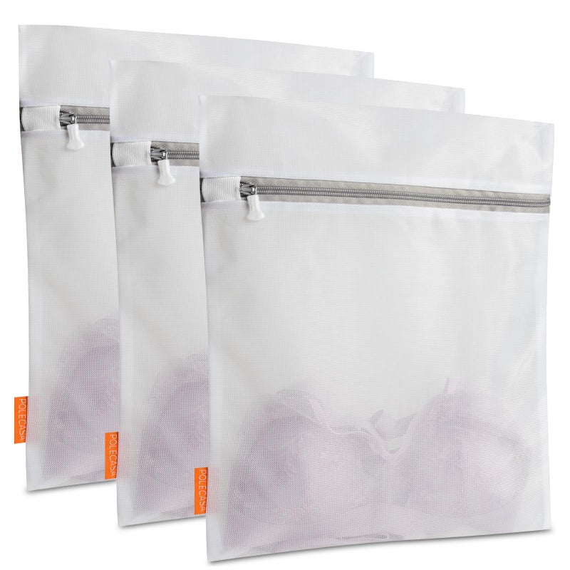 Polecasa 3Pcs 12 x 16 Inches Extra Durable Fine Mesh Laundry Bags with Sturdy Zipper for Delicates Protect Clothes in Washing Machine Laundry Room Essentials for College Dorm 3 Medium