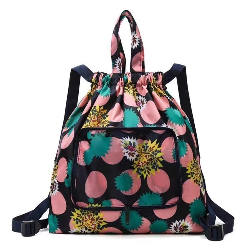 Oxford Cloth Lined Foldable Shopping Bag Drawstring Backpack Cartoon Grocery Bag Drawstring Tote Bag Home Storage - Image 1