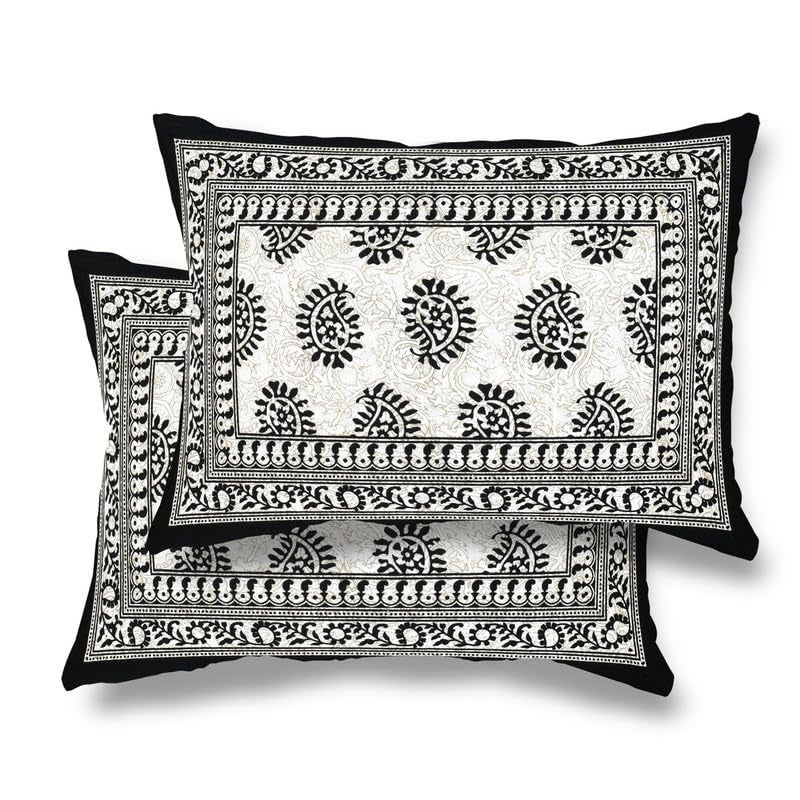 Furnofy 100% Cotton Traditional Jaipuri Print King Size Bedsheet (90x108 Inches) with 2 Matching Pillow Covers – Flat, Black Keri - Image 5