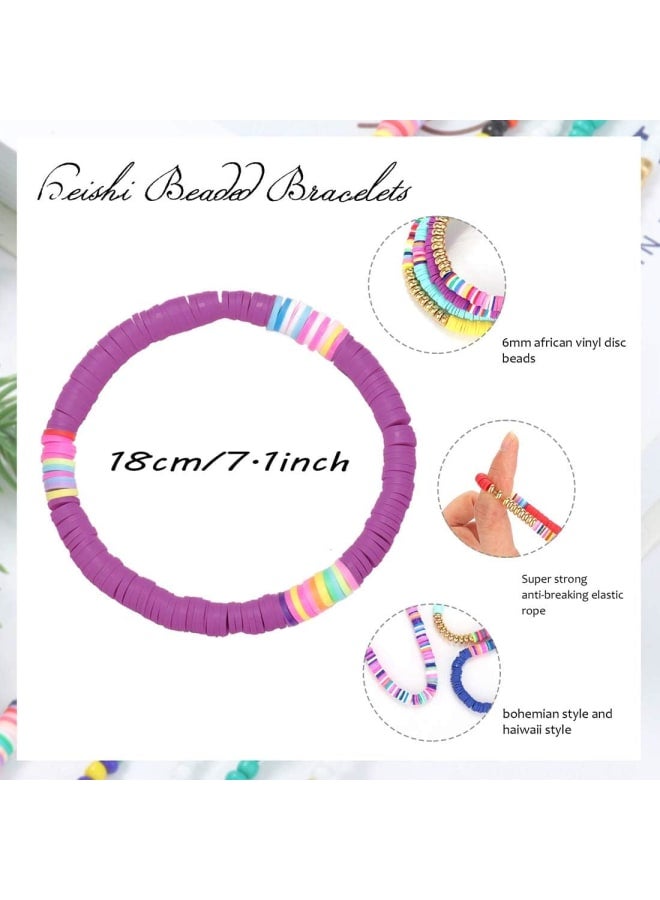 Florideco 10-12 Pcs Heishi Bracelet Clay Disc Bracelet for Women Rainbow Polymer Clay Fruit Flower Beaded Bracelet Stackable Surfer Stretch Cord Bracelets Summer Beach Jewelry - Image 2