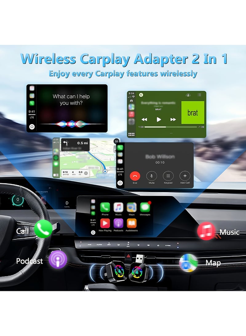 EzzySo محول كار بلاي اللاسلكي الصغير، تحويل كار بلاي السلكي إلى لاسلكي ومحور 2 في 1 لأجهزة آبل آيفون وأجهزة أندرويد، توصيل وتشغيل، اتصال تلقائي، بدون تأخير، مع USB C لنظام iOS 10+ وأندرويد 11+ - Image 2