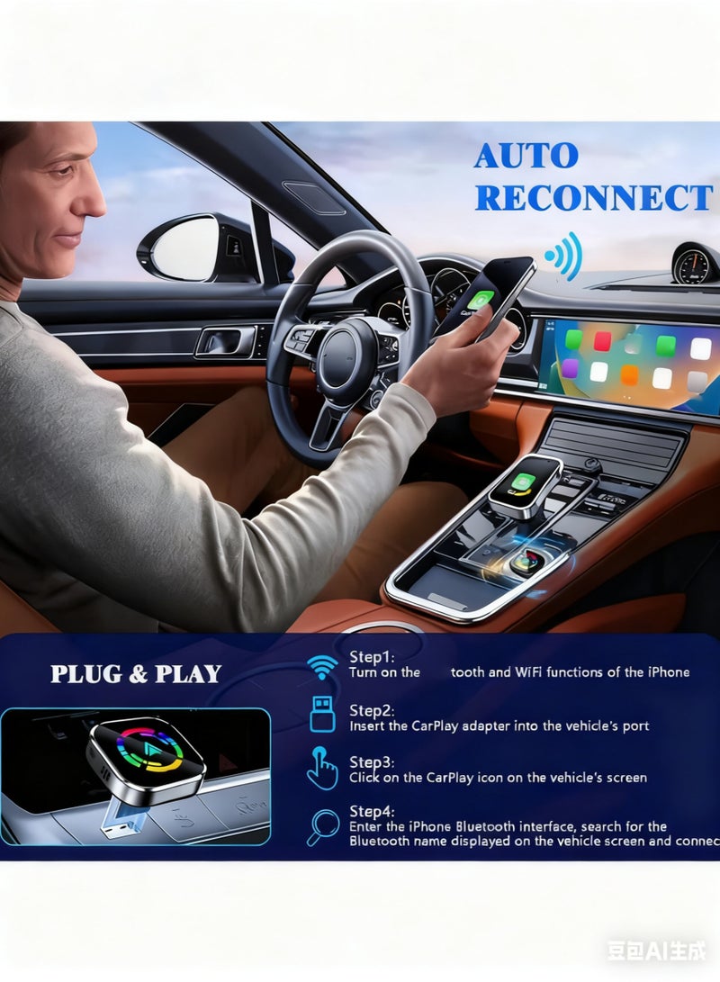 EzzySo محول كار بلاي اللاسلكي الصغير، تحويل كار بلاي السلكي إلى لاسلكي ومحور 2 في 1 لأجهزة آبل آيفون وأجهزة أندرويد، توصيل وتشغيل، اتصال تلقائي، بدون تأخير، مع USB C لنظام iOS 10+ وأندرويد 11+ - Image 3