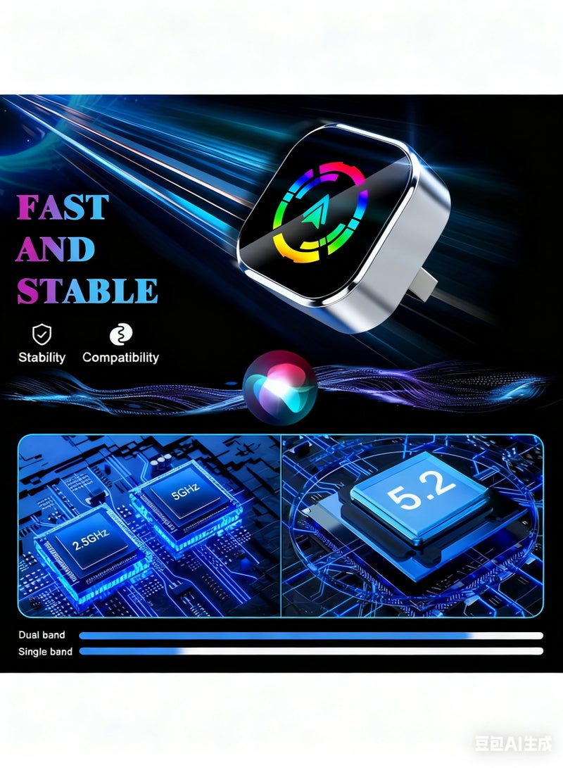 EzzySo محول كار بلاي اللاسلكي الصغير، تحويل كار بلاي السلكي إلى لاسلكي ومحور 2 في 1 لأجهزة آبل آيفون وأجهزة أندرويد، توصيل وتشغيل، اتصال تلقائي، بدون تأخير، مع USB C لنظام iOS 10+ وأندرويد 11+ - Image 4