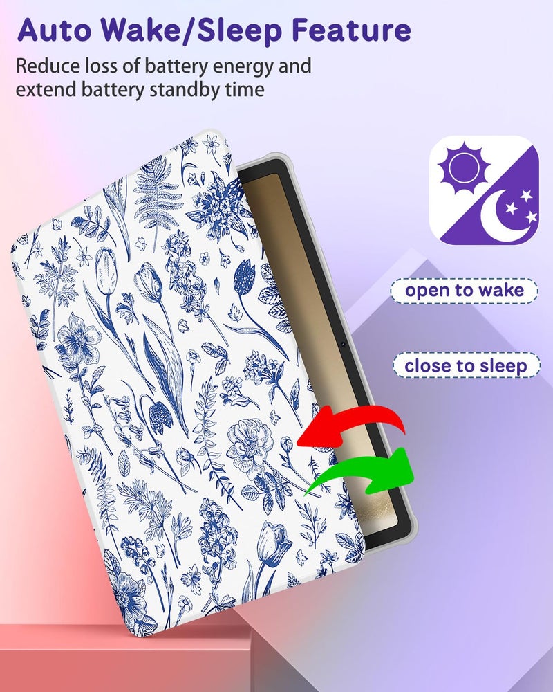 Kidcube for Samsung Galaxy Tab A9 Plus Case 11 Inch for Women Girls Cute Folio Cover with Pencil Holder Floral Flower Pretty Girly Design Rotating Stand for Tab A9+ Plus Tablet Case SM-X210/X216/X218 - Image 5