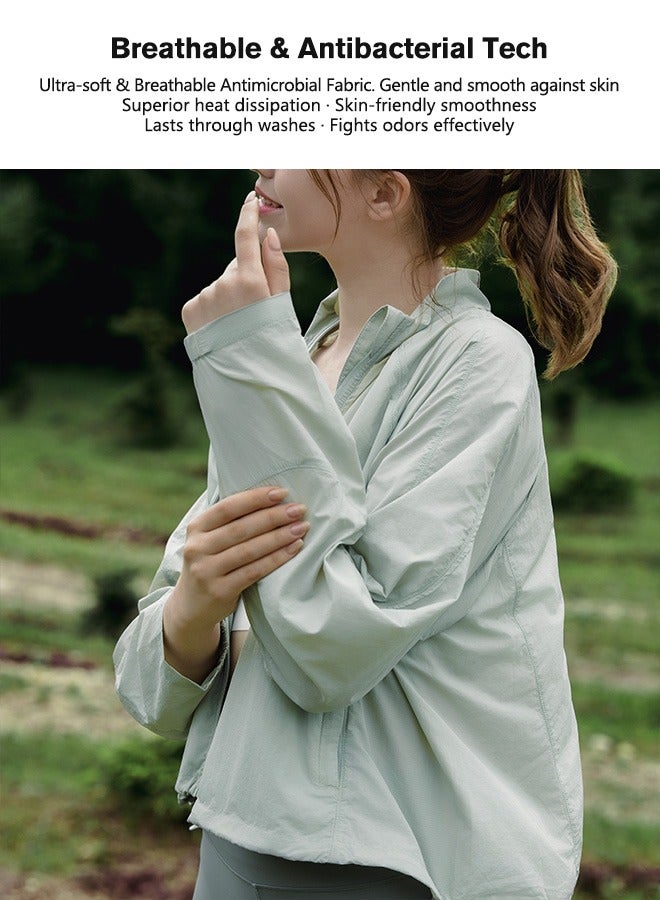 Sunnaltree UPF 50+ UV Sun Protection Clothing for Women, Lightweight Sun Protection Ice Silk Clothing Long Sleeve Hoodie Sun Shirt, Summer Elastic Quick Dry Sun Shirts Full Zipper Fishing Jacket - Image 3