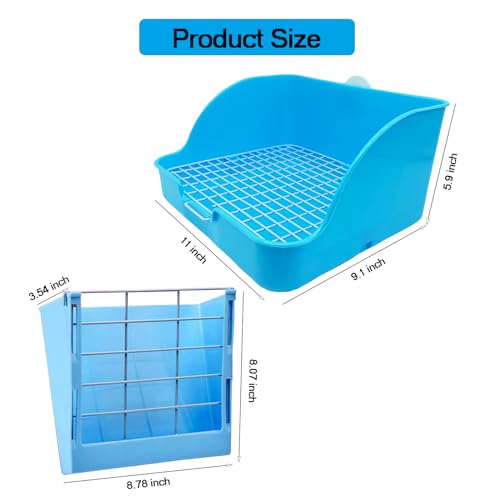 WEWAYKGJ Rabbit Litter Box Bunny Potty Box Guinea Pig Hay Rack Feeder Rabbits Corner Litter Pan Potty Trainer Pet Toilet with Cleaning Set for Hamster, Guinea Pig, Ferret and Other Animals (Blue) - Image 2