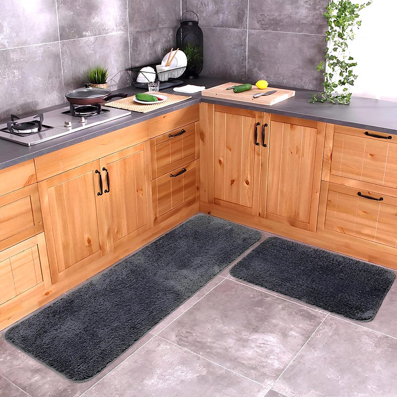 SKIVE Microfiber Kitchen Mat Super Soft 1 Runner 1 mat with Anti Skid Backing, Grey (40 x 120 & 40 x 60 cm) Set of 2 - Image 5