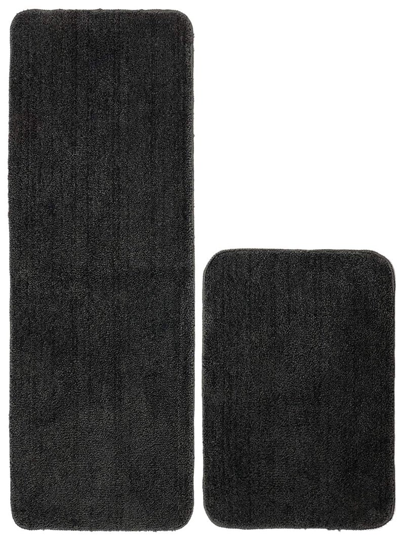 SKIVE Microfiber Kitchen Mat Super Soft 1 Runner 1 mat with Anti Skid Backing, Grey (40 x 120 & 40 x 60 cm) Set of 2 - Image 2