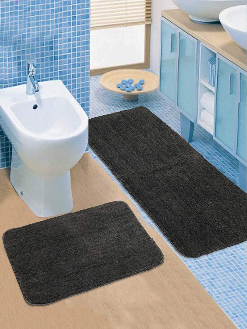 SKIVE Microfiber Kitchen Mat Super Soft 1 Runner 1 mat with Anti Skid Backing, Grey (40 x 120 & 40 x 60 cm) Set of 2 - Image 3
