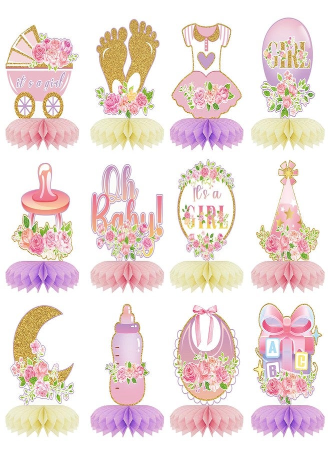 Tarklanda 12Pcs Baby Shower Honeycomb Centerpieces Party Decor for Girls,Pink Rose Gold Floral It's a Girl Gender Reveal 3D Table Centerpieces Decoration for Kids Baby Shower Party Photo Props Supplies - Image 1