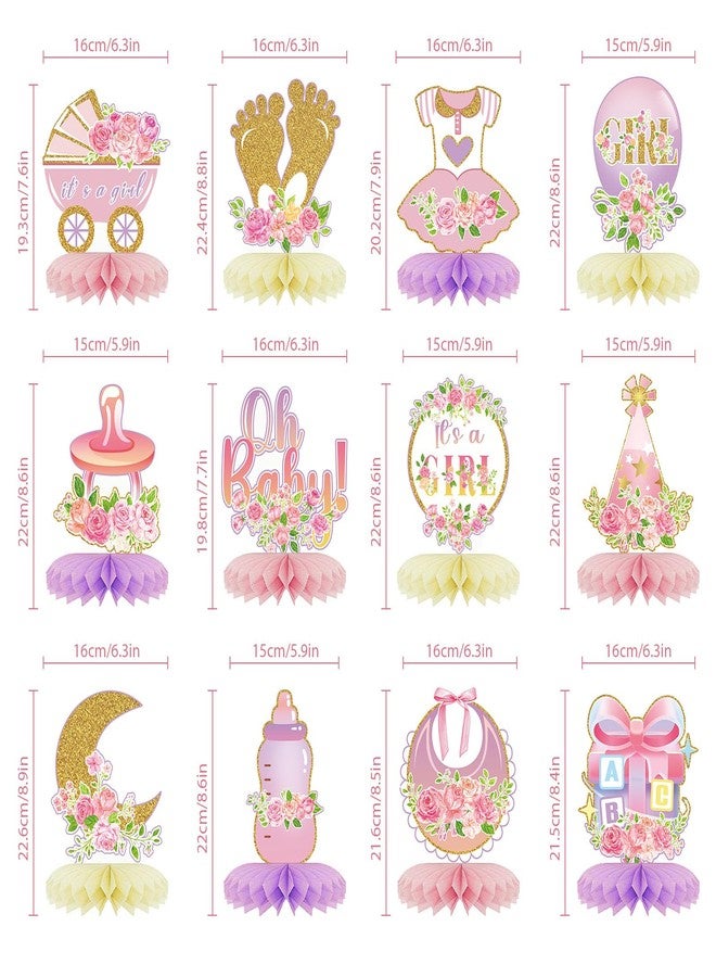 Tarklanda 12Pcs Baby Shower Honeycomb Centerpieces Party Decor for Girls,Pink Rose Gold Floral It's a Girl Gender Reveal 3D Table Centerpieces Decoration for Kids Baby Shower Party Photo Props Supplies - Image 2