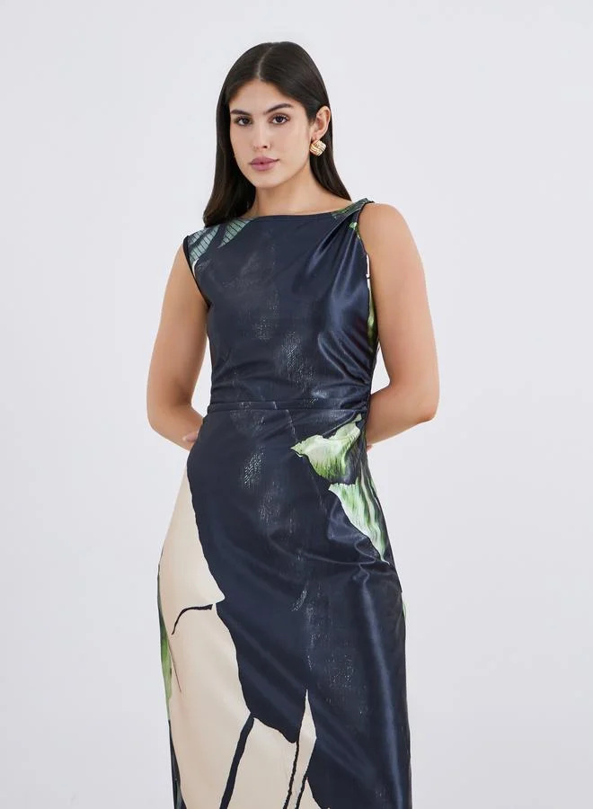 Styli Styli Asymmetric Neck Printed Maxi Dress