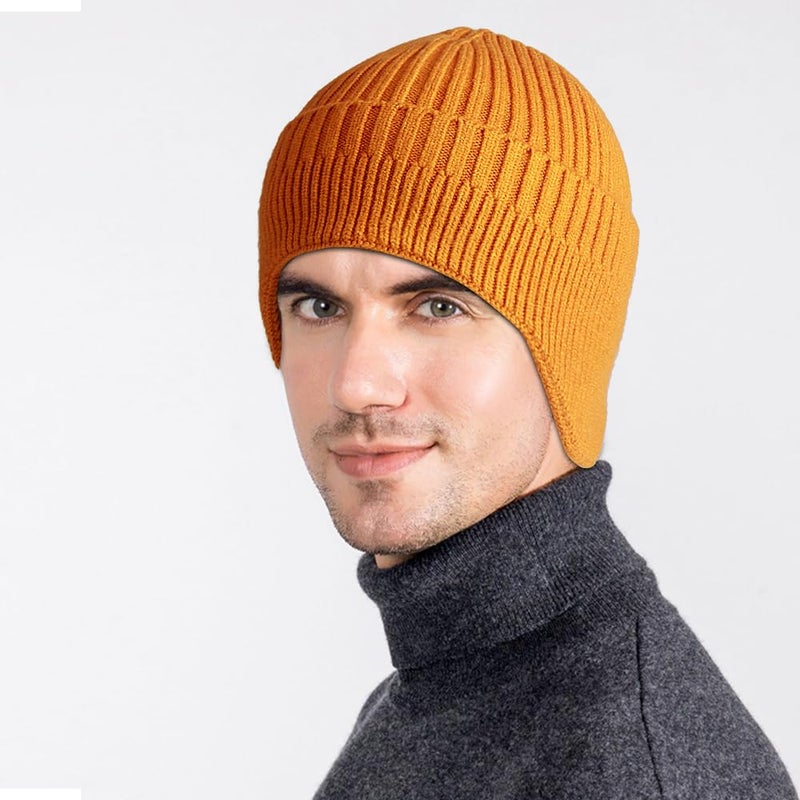 Heniho 2pcs Winter Beanies with Ear Flaps for Men Women, Warm Knit Earflaps Cap Thick Hats, E - Image 5