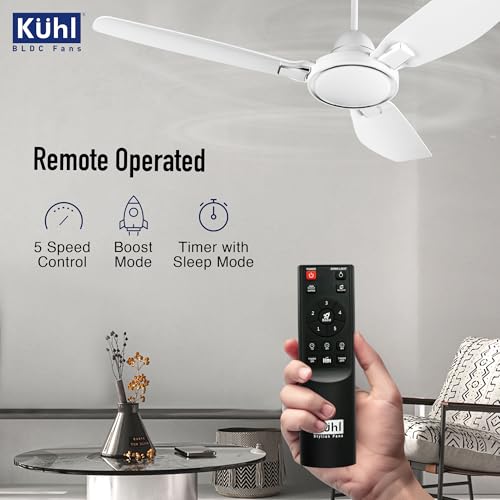KUHL Brise Star E5 Duo 1320 MM 65% Power Saving BLDC Ceiling Fan | BEE 5 Star Rated & ISI Marked | High Air Flow | Low Noise | 5 Year Warranty on Motor | Remote & Regulator Operated | White - Image 3