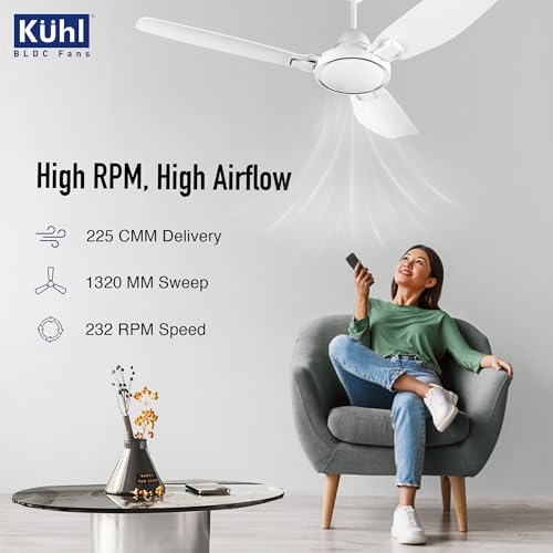 KUHL Brise Star E5 Duo 1320 MM 65% Power Saving BLDC Ceiling Fan | BEE 5 Star Rated & ISI Marked | High Air Flow | Low Noise | 5 Year Warranty on Motor | Remote & Regulator Operated | White - Image 4