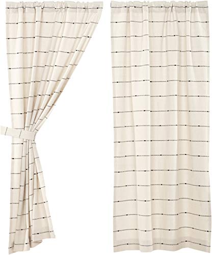 Piper Classics Farmcloth Stripe Panel Curtains, Set of 2, 63" Long, Urban Rustic Farmhouse Style Curtain, Natural Cream Woven w/Black Stripes - Image 3