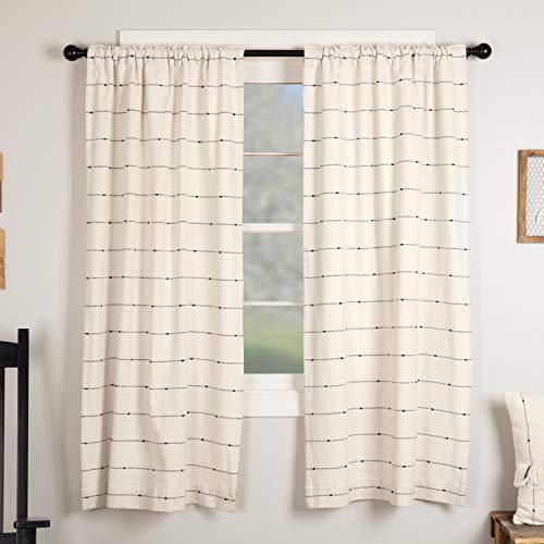 Piper Classics Farmcloth Stripe Panel Curtains, Set of 2, 63" Long, Urban Rustic Farmhouse Style Curtain, Natural Cream Woven w/Black Stripes - Image 1