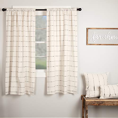Piper Classics Farmcloth Stripe Panel Curtains, Set of 2, 63" Long, Urban Rustic Farmhouse Style Curtain, Natural Cream Woven w/Black Stripes - Image 2