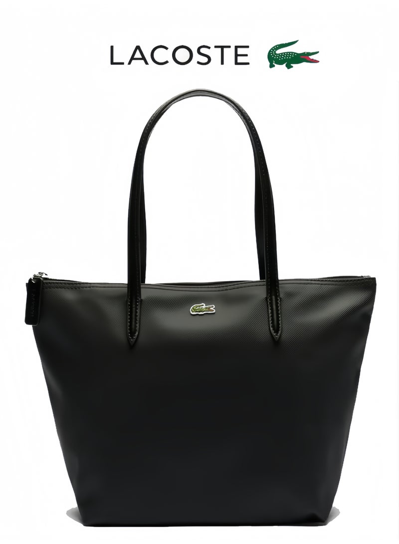 لاكوست مفهوم لاكوست النسائي L12.12 الموضة متعددة الاستعابات كبيرة السحاب حقيبة اليد حقيبة الكتف حقيبة سوداء متوسطة - Image 1