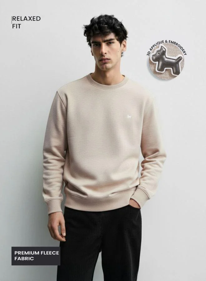 The Indian Garage Co Men Relaxed Fit Embroidered Crew Neck Full Sleeves Sweatshirt
