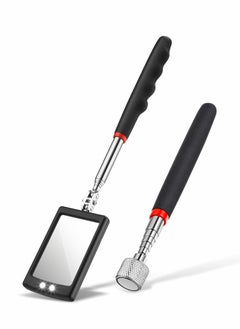 KASTWAVE Telescoping LED Lighted Flexible Inspection Mirror, 15 Lb Handle Retractable Magnetic Pick-Up Tool for Car Automobile Machinists Inspectors 360 Swivel Viewing Dead Angle 2 Piece Set  - Image 1