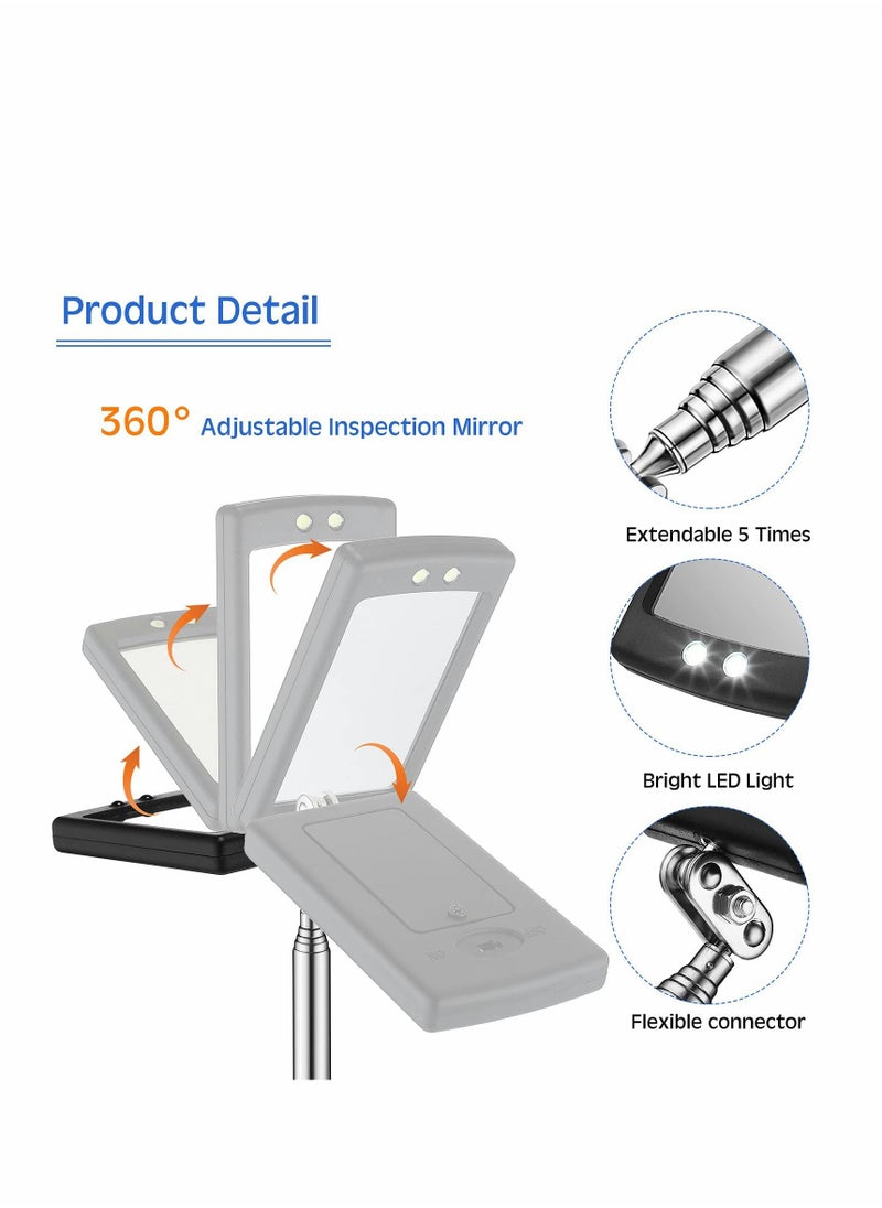 KASTWAVE - Telescoping LED Lighted Flexible Inspection Mirror, 15 Lb Handle Retractable Magnetic Pick-Up Tool for Car Automobile Machinists Inspectors 360 Swivel Viewing Dead Angle 2 Piece Set - Image 1