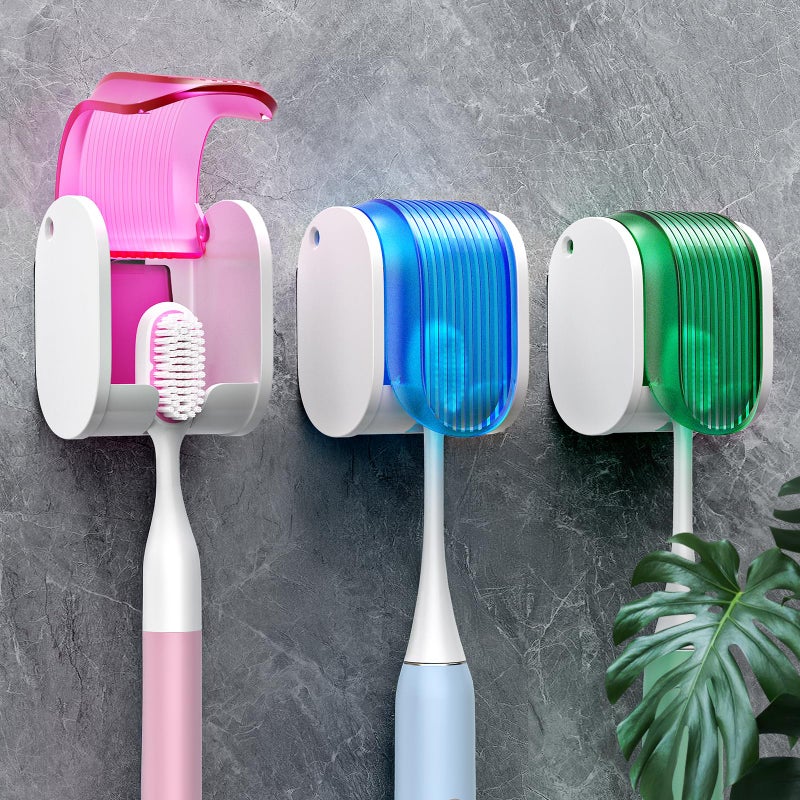EKOTTOK Toothbrush Holders for Bathrooms【Upgrade Single Slot Design】 Toothbrush Holder Wall Mounted with Cover Moisture-Proof and Dust-Proof Toothbrush Storage Organizer for Shower Family and Travel 3PCS - Image 1