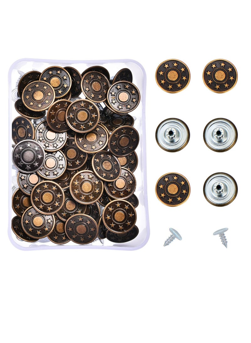 SUNSAR 40 Sets Jeans Buttons Metal Button Snap Buttons Replacement Kit with Rivets, Plastic Storage Box - Image 1