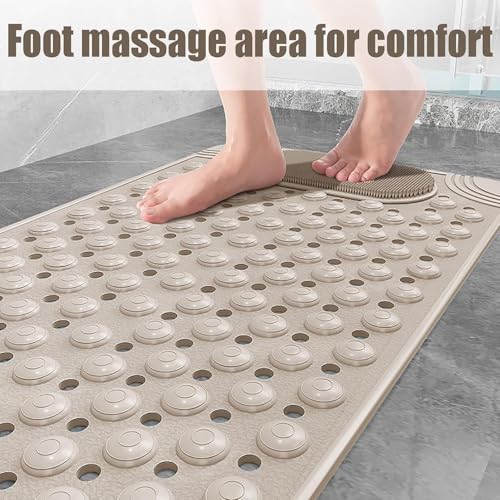 Home-Cloud Homecloud Anti Skid Mat for Bathroom Floor Shower mats for Bathroom Anti Slip with Foot Scrubber Bath mat Anti Slip with Suction Cups & Drain Holes (69x35 Cm) (Beige) - Image 3