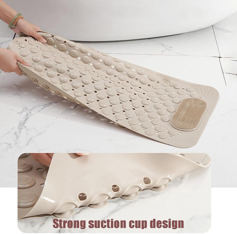 Home-Cloud Homecloud Anti Skid Mat for Bathroom Floor Shower mats for Bathroom Anti Slip with Foot Scrubber Bath mat Anti Slip with Suction Cups & Drain Holes (69x35 Cm) (Beige) - Image 5