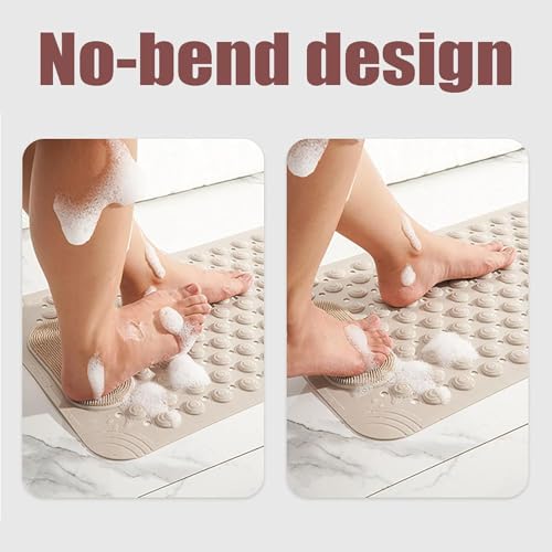 Home-Cloud Homecloud Anti Skid Mat for Bathroom Floor Shower mats for Bathroom Anti Slip with Foot Scrubber Bath mat Anti Slip with Suction Cups & Drain Holes (69x35 Cm) (Beige) - Image 4