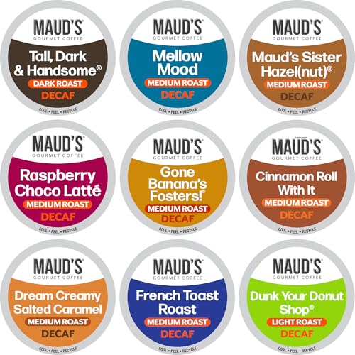 MAUD'S Mauds Decaf Coffee Pods Variety Pack 80 ct 9 Assorted Roasts  Flavors Decaffeinated Medium Roast Coffee in Single Serve Pods  100 Arabica Coffee Compatible with Keurig K Cups Maker - Image 1