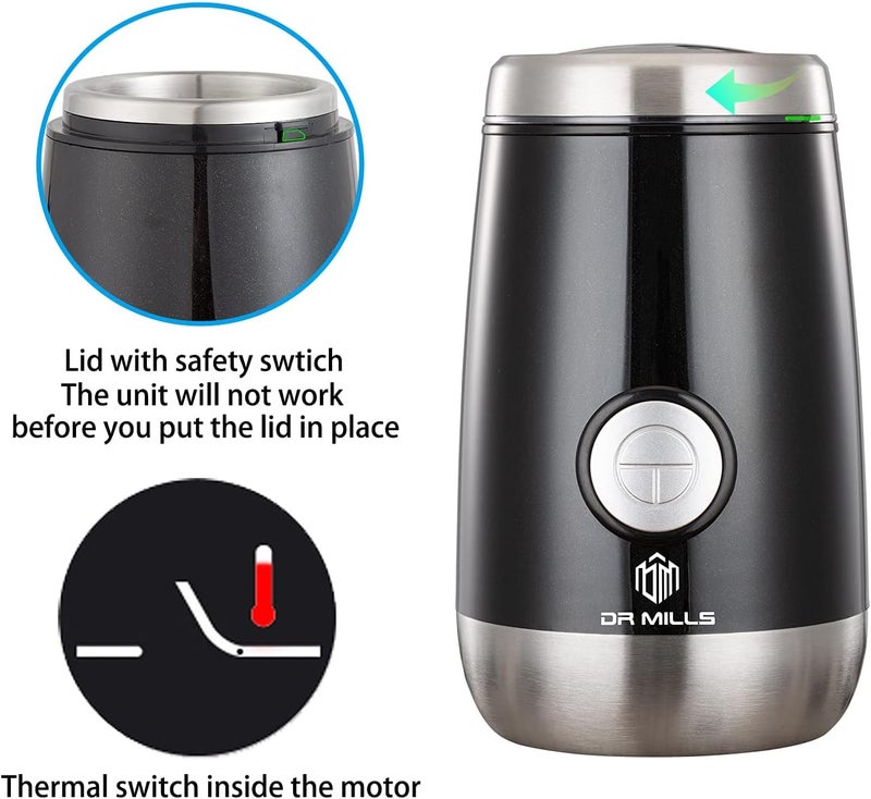 DR MILLS DM-7445 Coffee Grinder, Electric Coffee Bean and Dried Spice Grinder, One Touch Operation, Blade and cup made with SUS304 stainless steel - Image 5