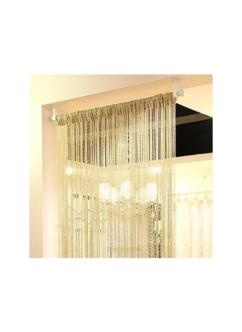 Rare Flat Silver Ribbon Door String Curtain Thread Fringe Window Panel Room Divider Cute Strip Tassel Party Events (2 Pack, Champagne)